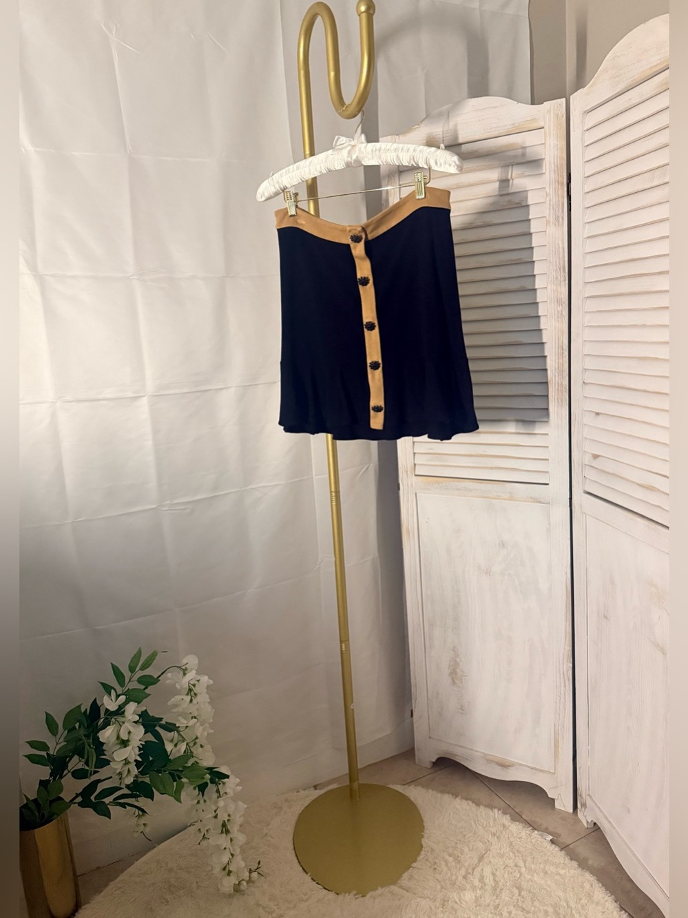CeCe Black & Camel Button-Front Skirt Size Medium